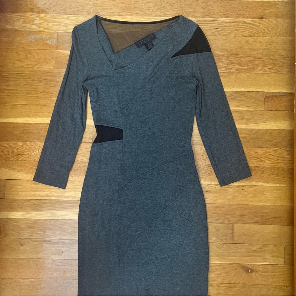 Grey knit dress with sheer inserts